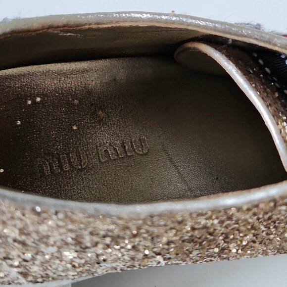 MIU MIU | Glitter Sneakers with Patches, Gold Size 35 MSRP: $650.00 - Picture 8 of 8
